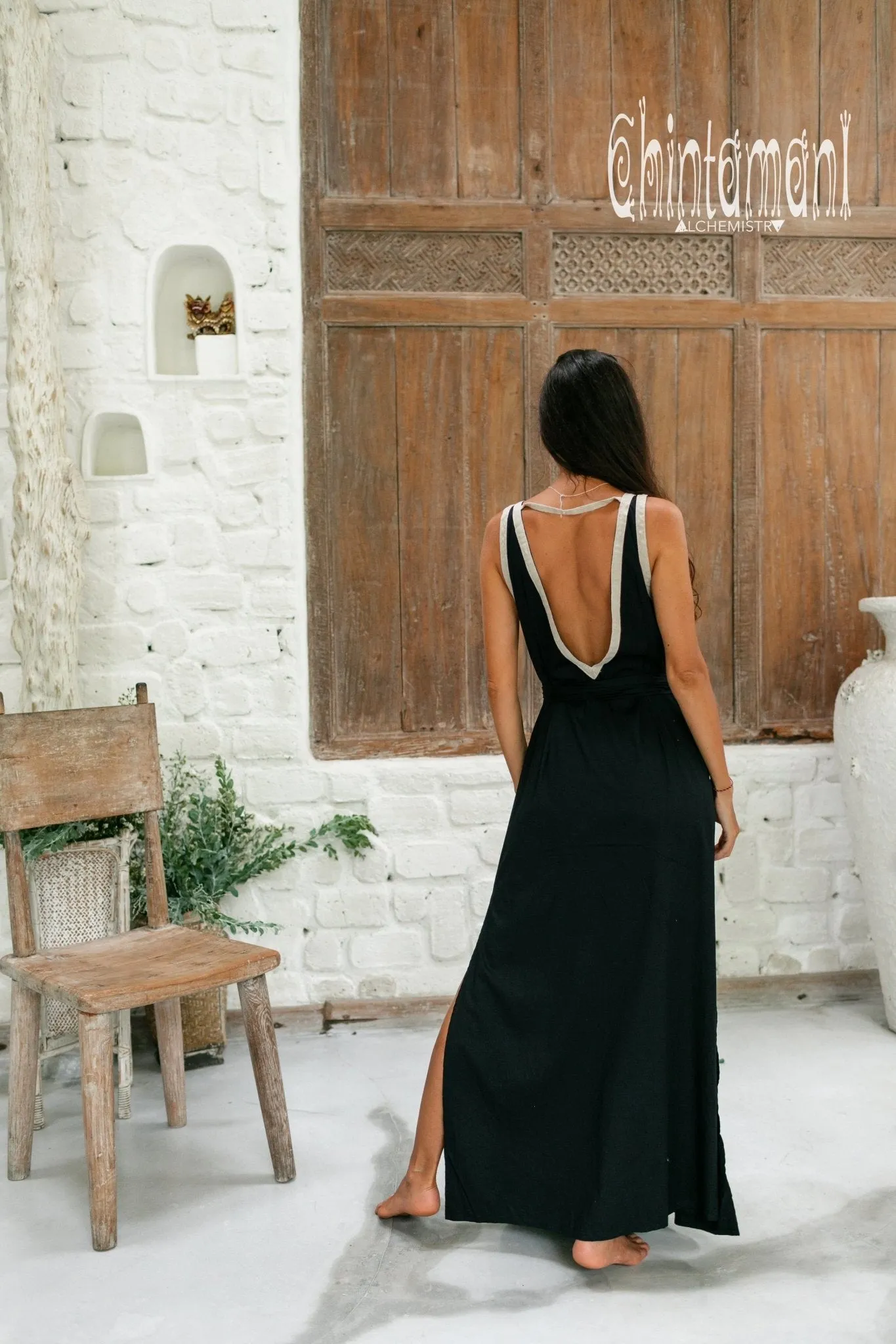 Cotton Boho Fringe Dress for Women / Black