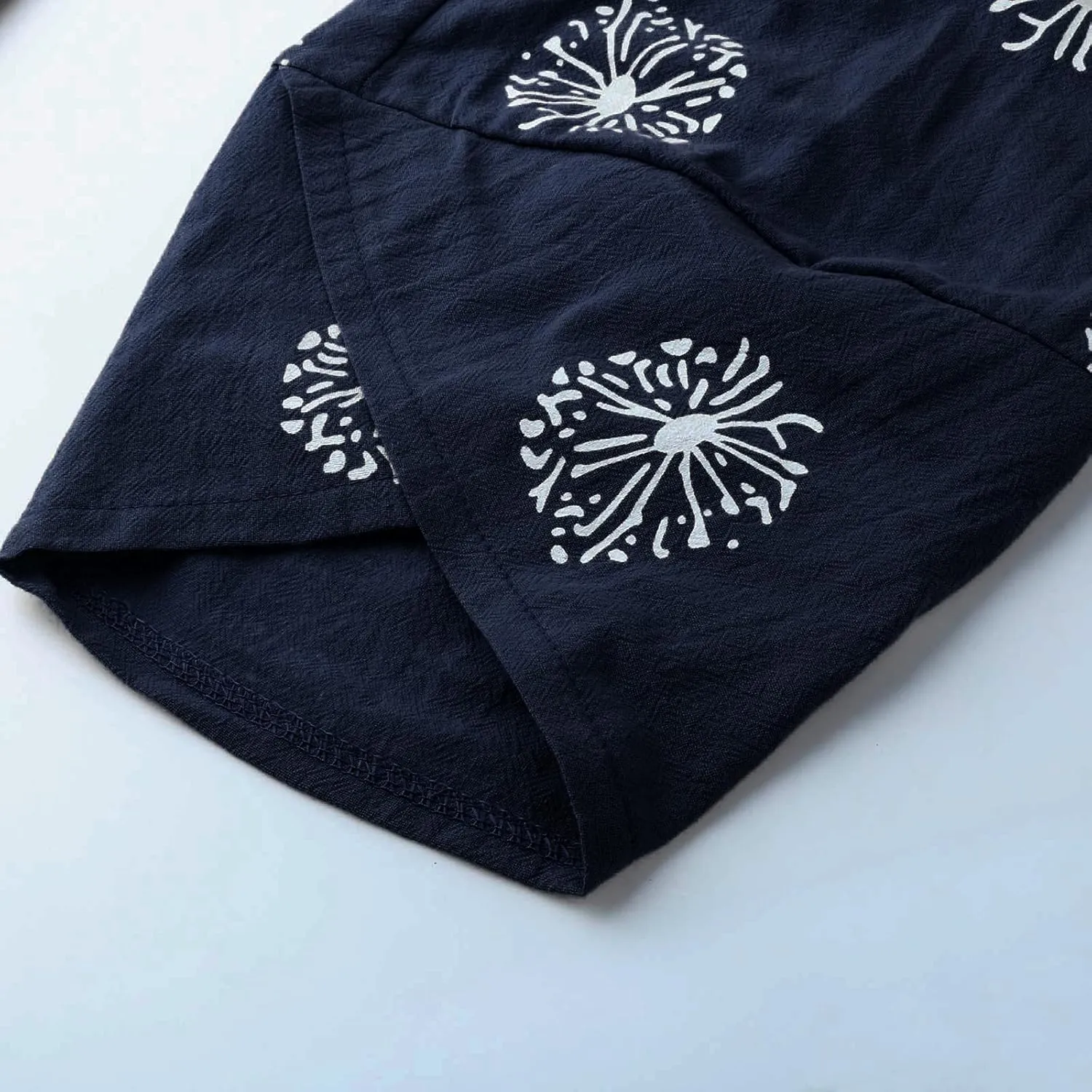 Cotton Linen Pants for Women Wide Leg Elastic Waist Printed Capri Pant Casual Loose Summer Cropped Trousers with Pockets