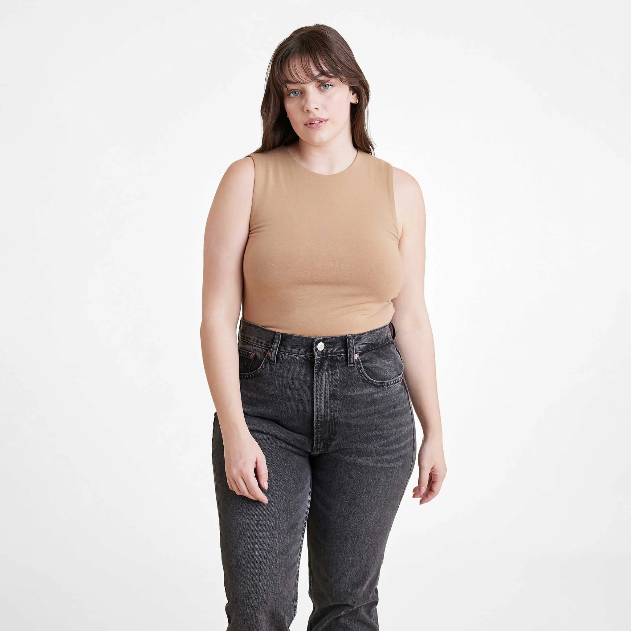 Cotton Stretch Classic Crewneck Tank Bodysuit | Cinnamon