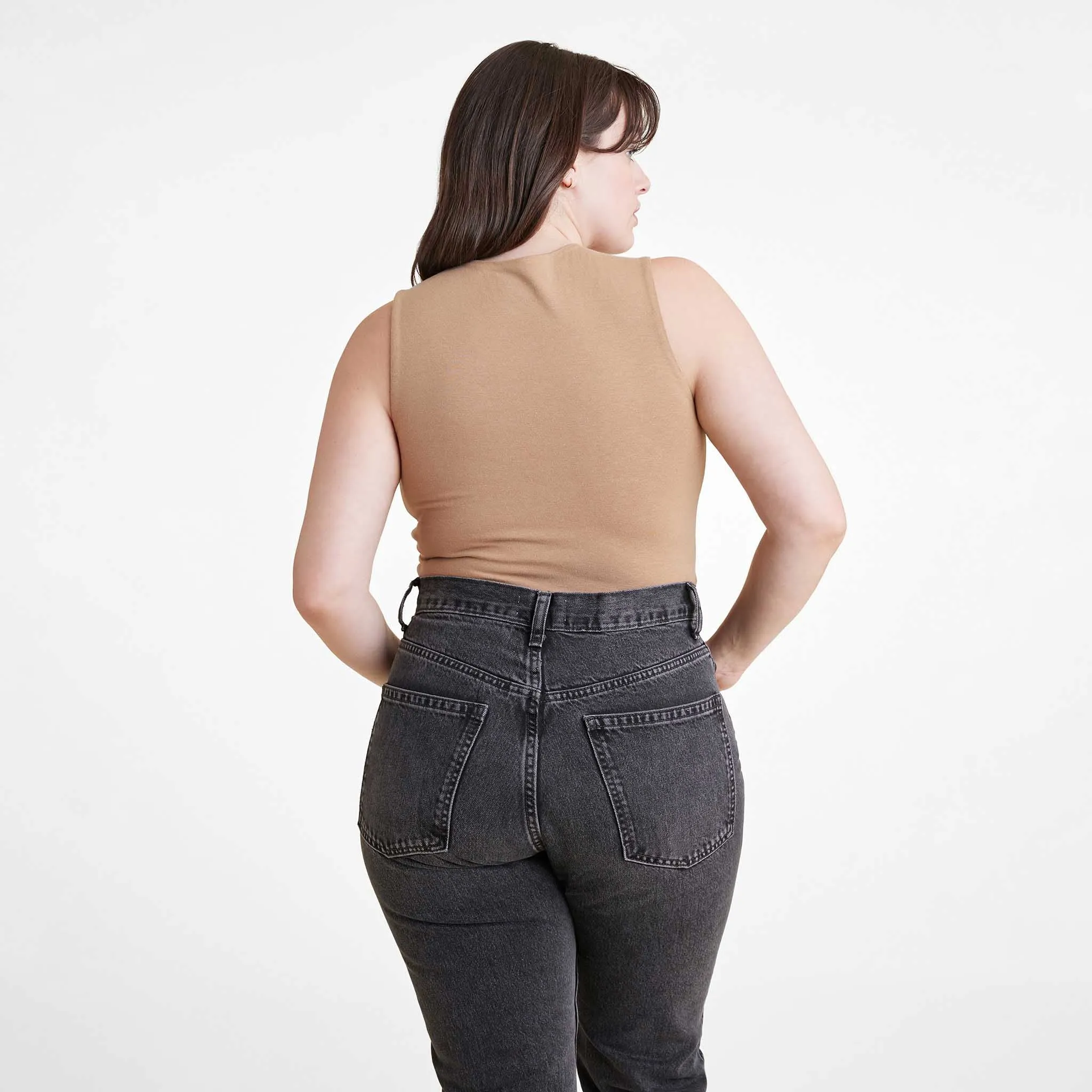 Cotton Stretch Classic Crewneck Tank Bodysuit | Cinnamon