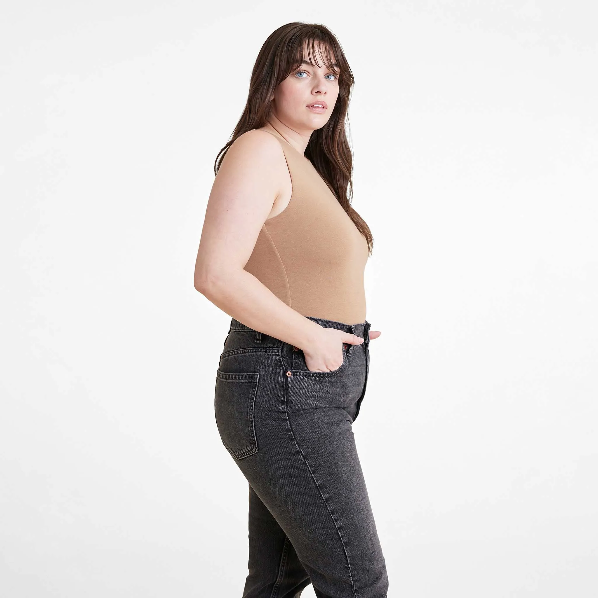 Cotton Stretch Classic Crewneck Tank Bodysuit | Cinnamon