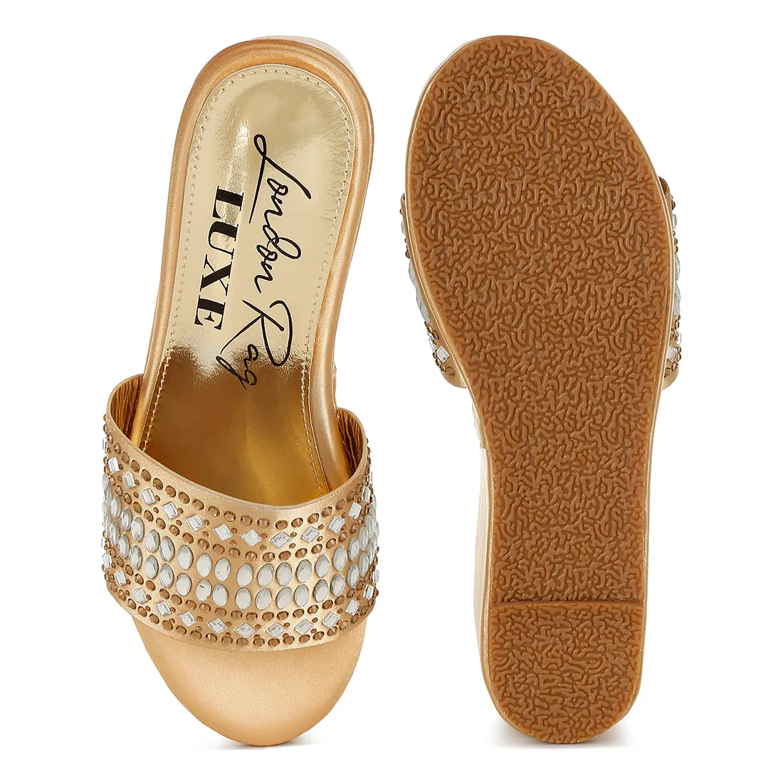 Diamante & Rhinestone Detail Stylish Flatforms