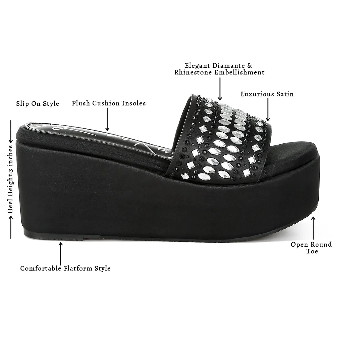 Diamante & Rhinestone Detail Stylish Flatforms