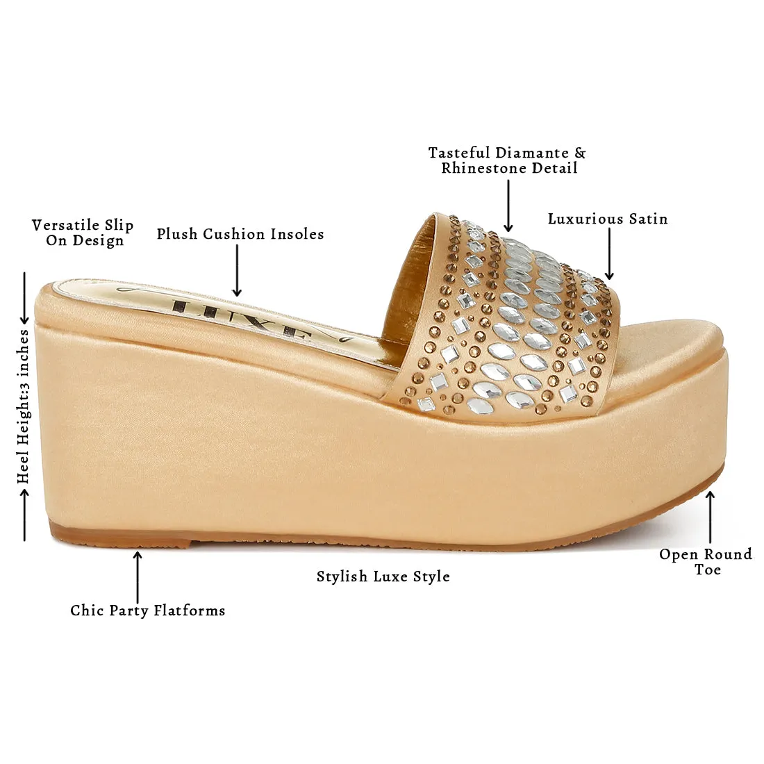Diamante & Rhinestone Detail Stylish Flatforms