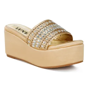 Diamante & Rhinestone Detail Stylish Flatforms