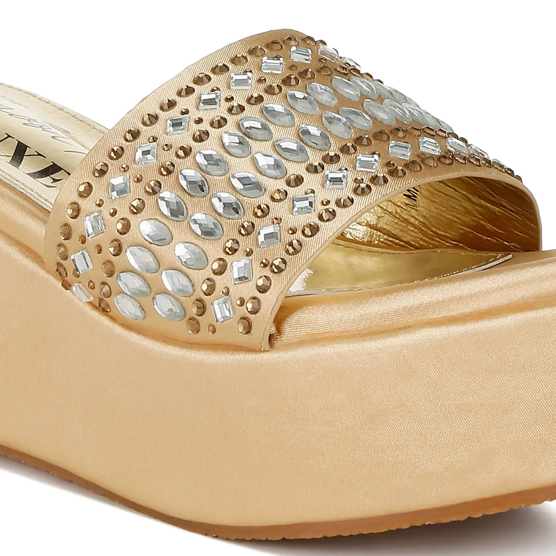 Diamante & Rhinestone Detail Stylish Flatforms