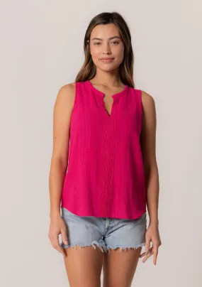 Embroidered Split Neck Sleeveless Top