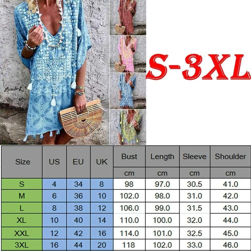 FashionSierra - Ladies Casual Loose Mini Shirt Beach Dress Sundress