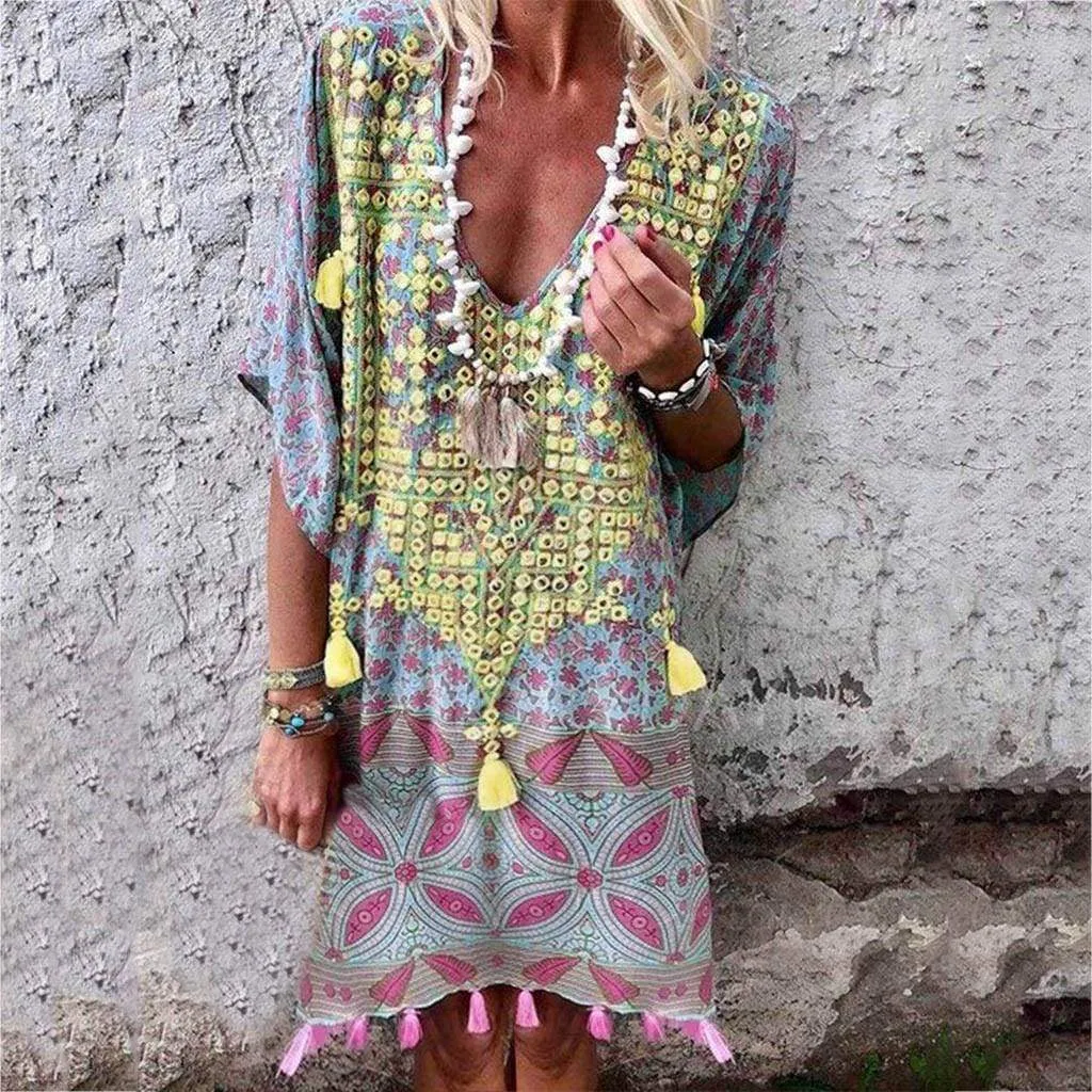 FashionSierra - Ladies Casual Loose Mini Shirt Beach Dress Sundress