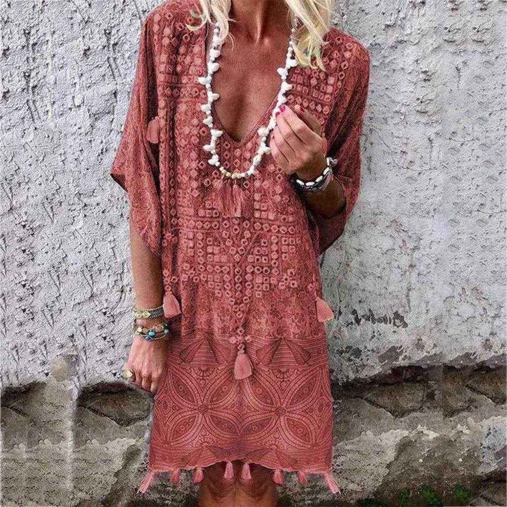 FashionSierra - Ladies Casual Loose Mini Shirt Beach Dress Sundress
