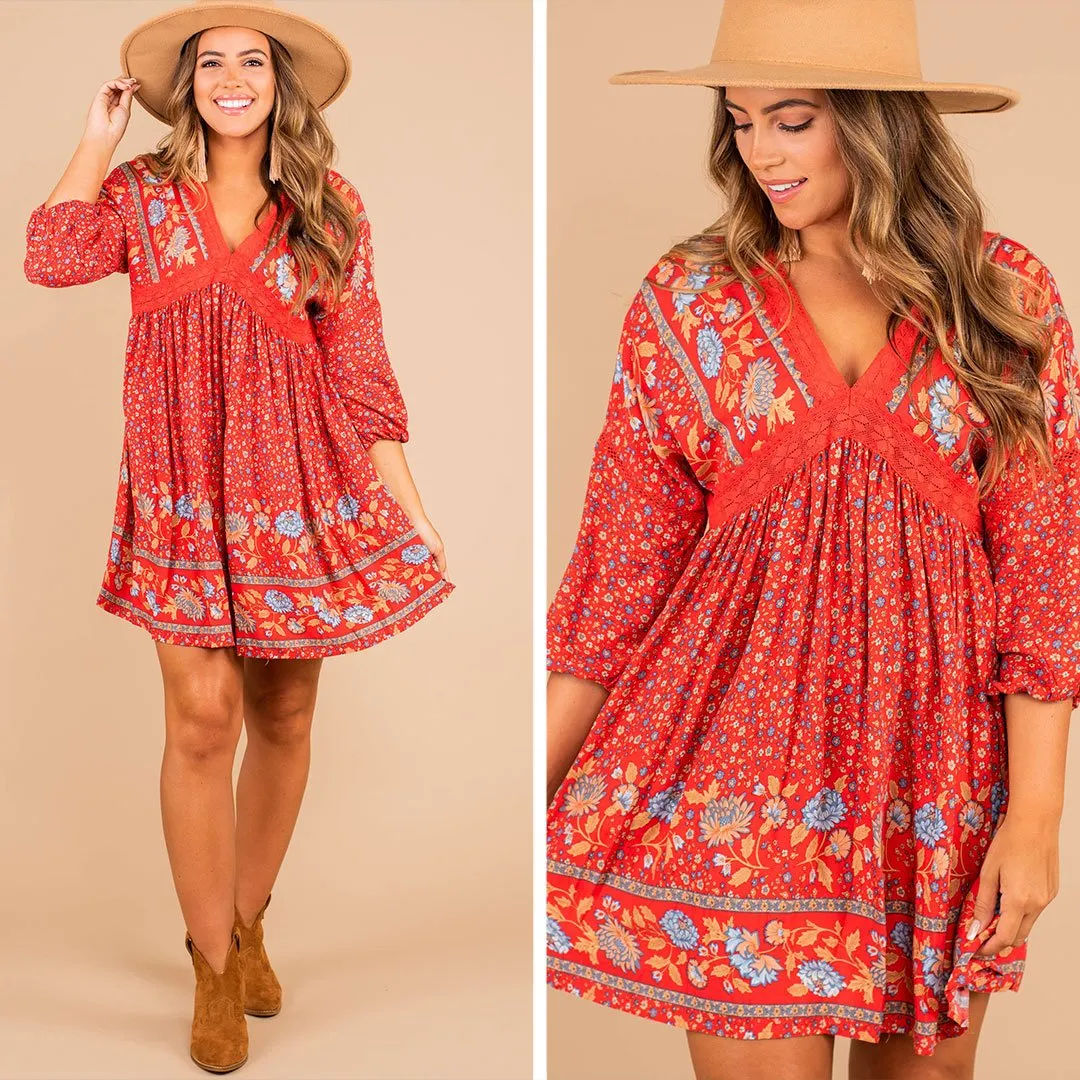 Feeling So Right Red Floral Boho Dress