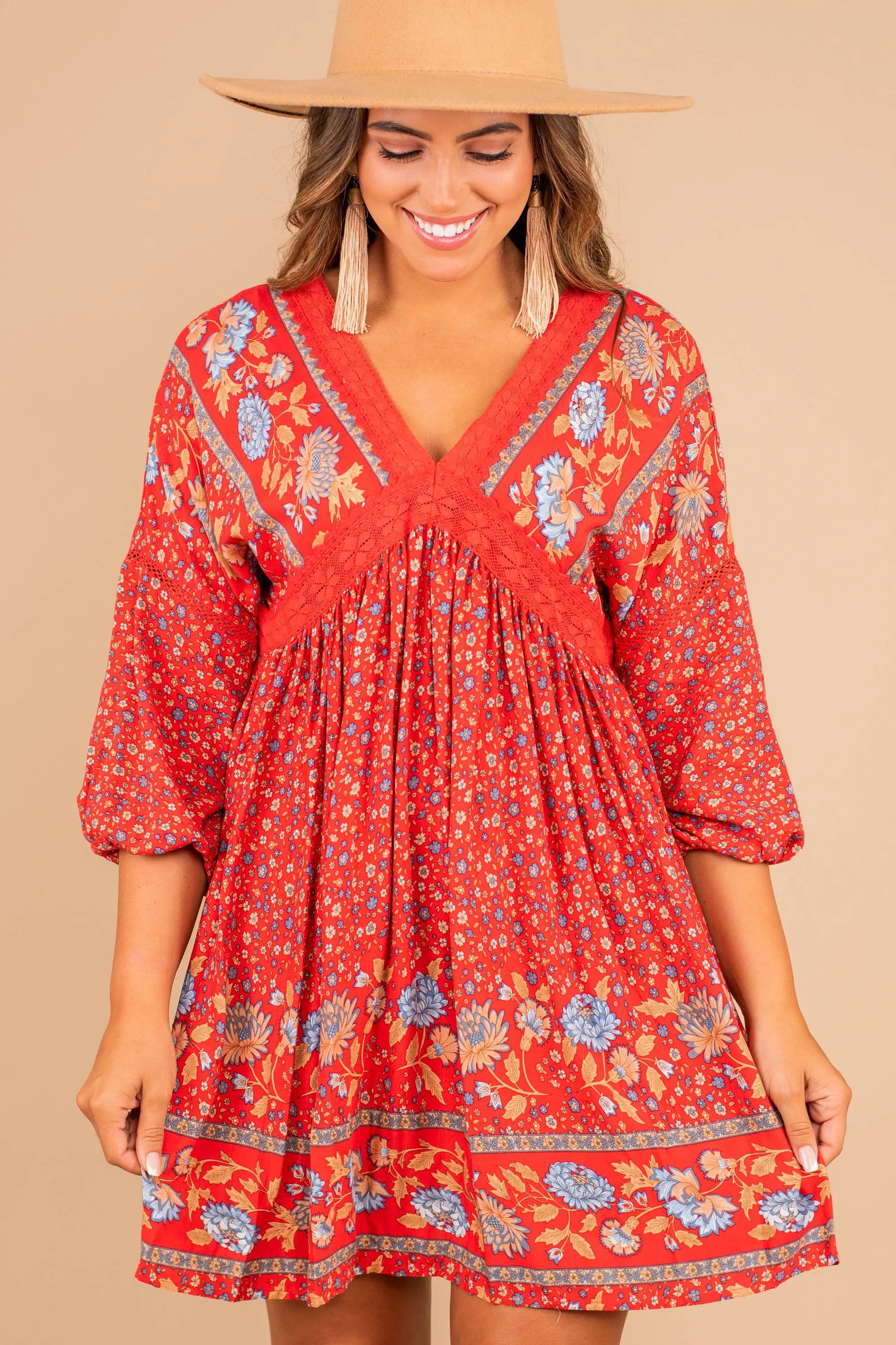 Feeling So Right Red Floral Boho Dress