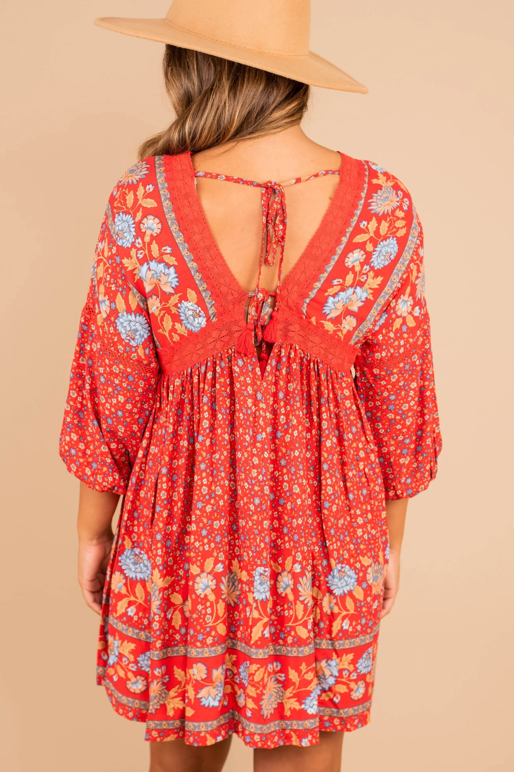 Feeling So Right Red Floral Boho Dress