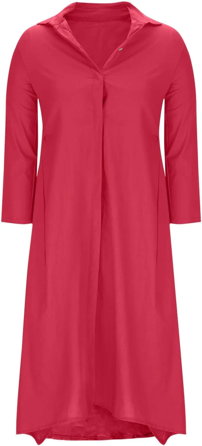Finelylove Womens Summer Maxi Dresses 2025 Long Sleeve Button Down Shirt Dress Plus Size Cotton Linen Beach Vacation Dress