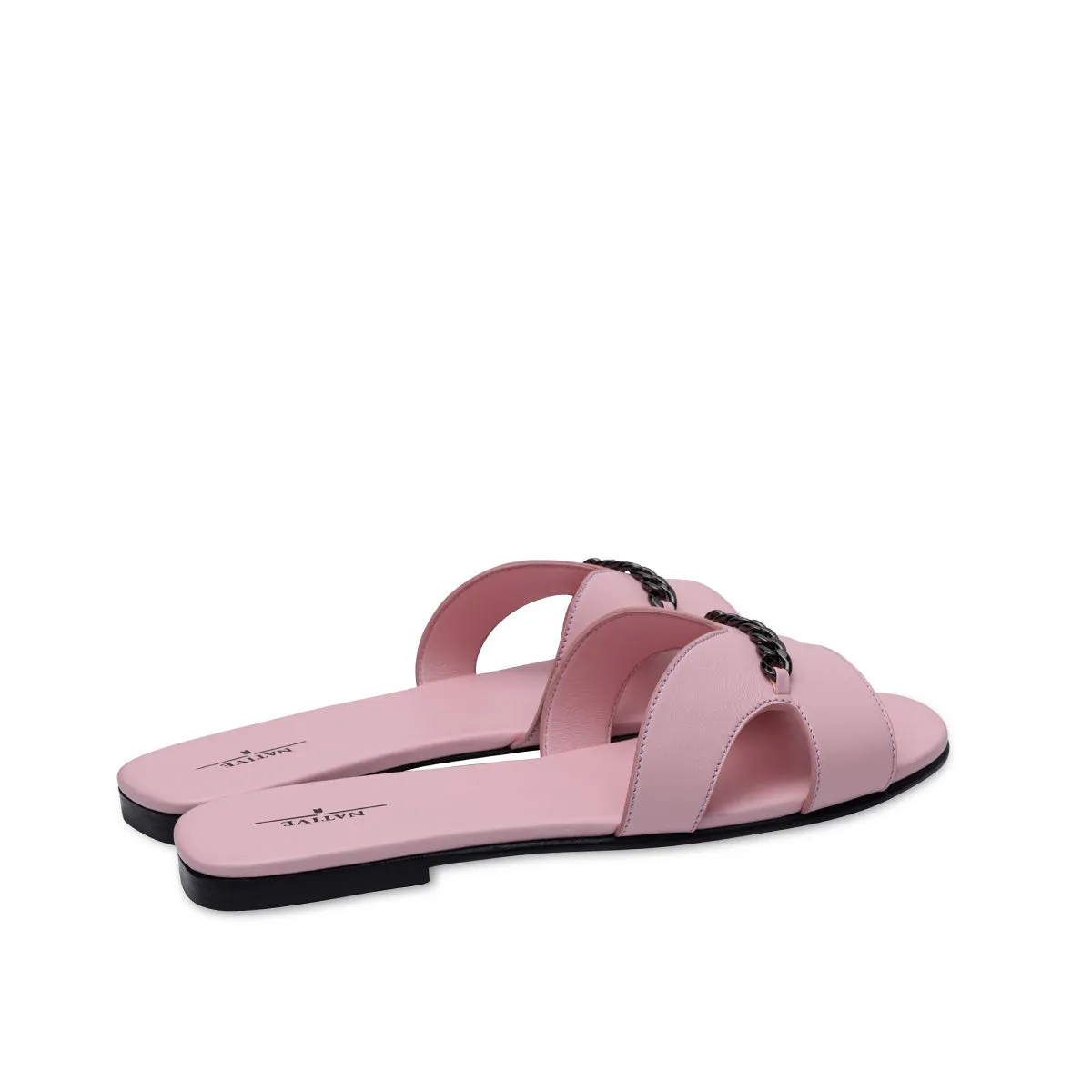 Flat Sandals w/ Chain in Rose