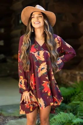 Found Your Calling Wine Red Floral Dress