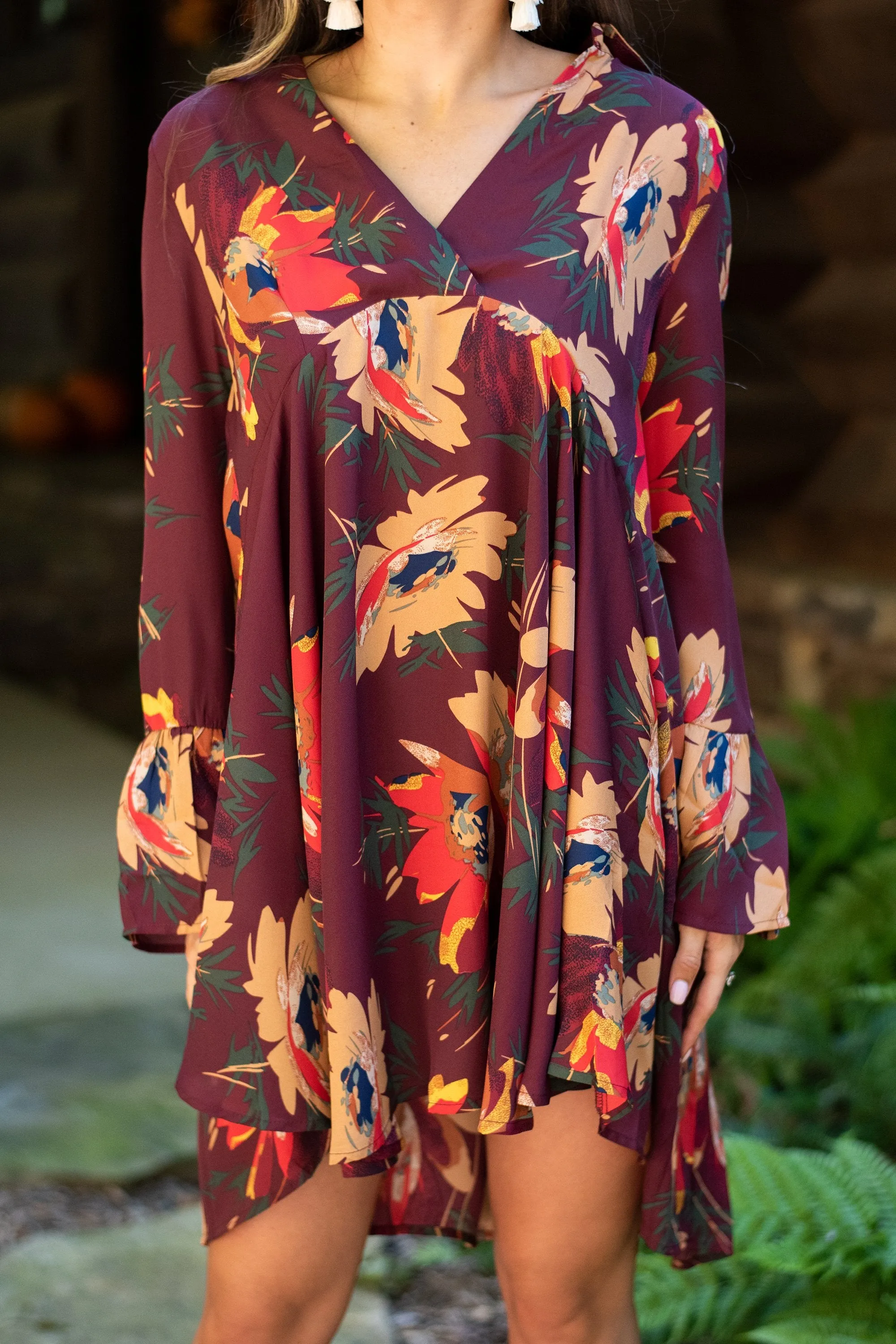 Found Your Calling Wine Red Floral Dress
