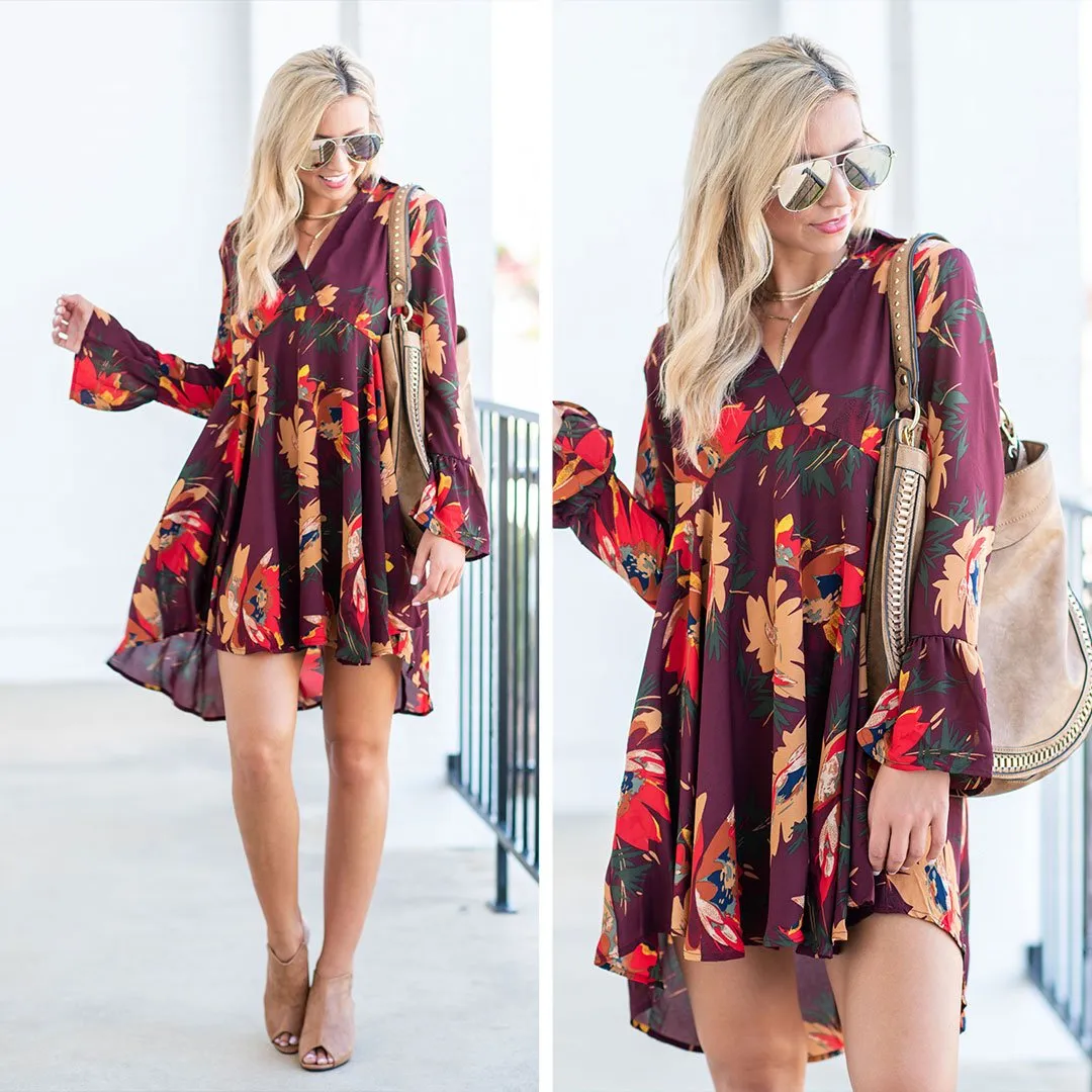 Found Your Calling Wine Red Floral Dress