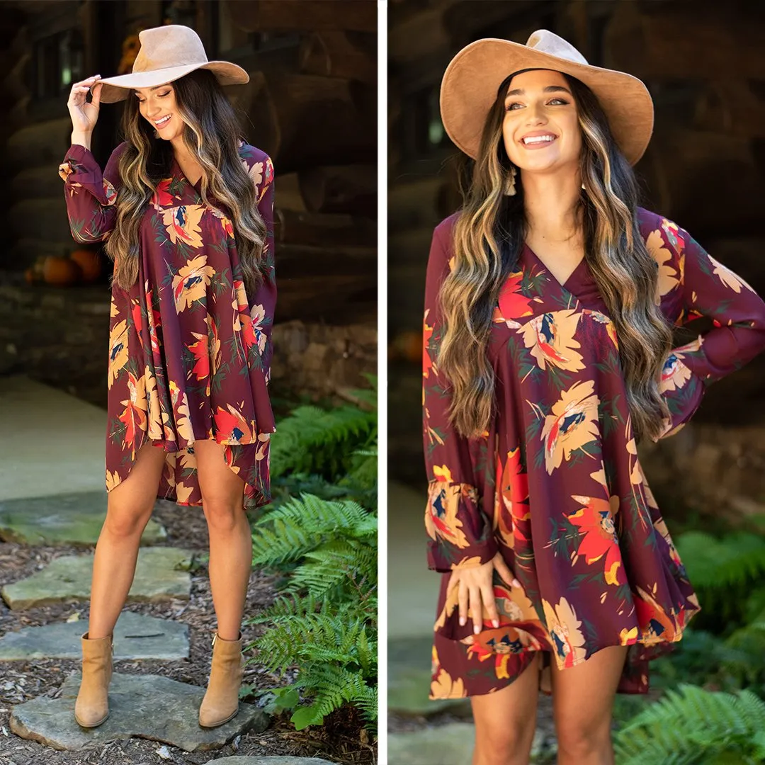Found Your Calling Wine Red Floral Dress