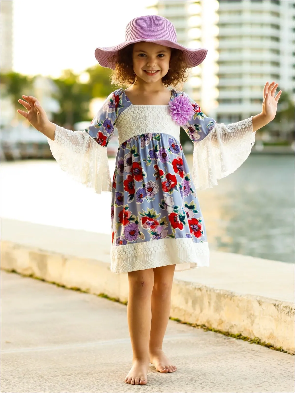 Girls Lace Boho Sleeve Dress