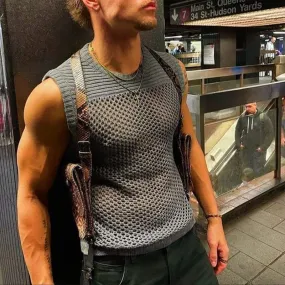 Grey Transparent Breathable O-Neck Tank Top