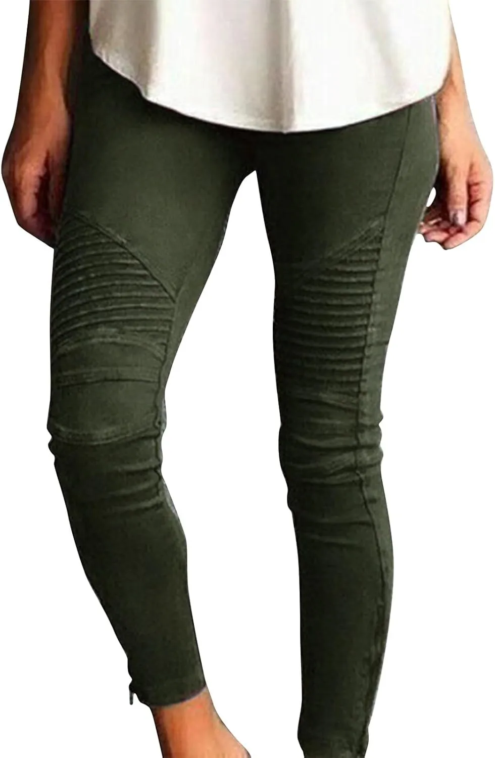 Gumipy Women's Stretch Pants Striped Decoration Slim Leg Dressy Trousers Trendy Skinny Straight Leg Pants with Pockets