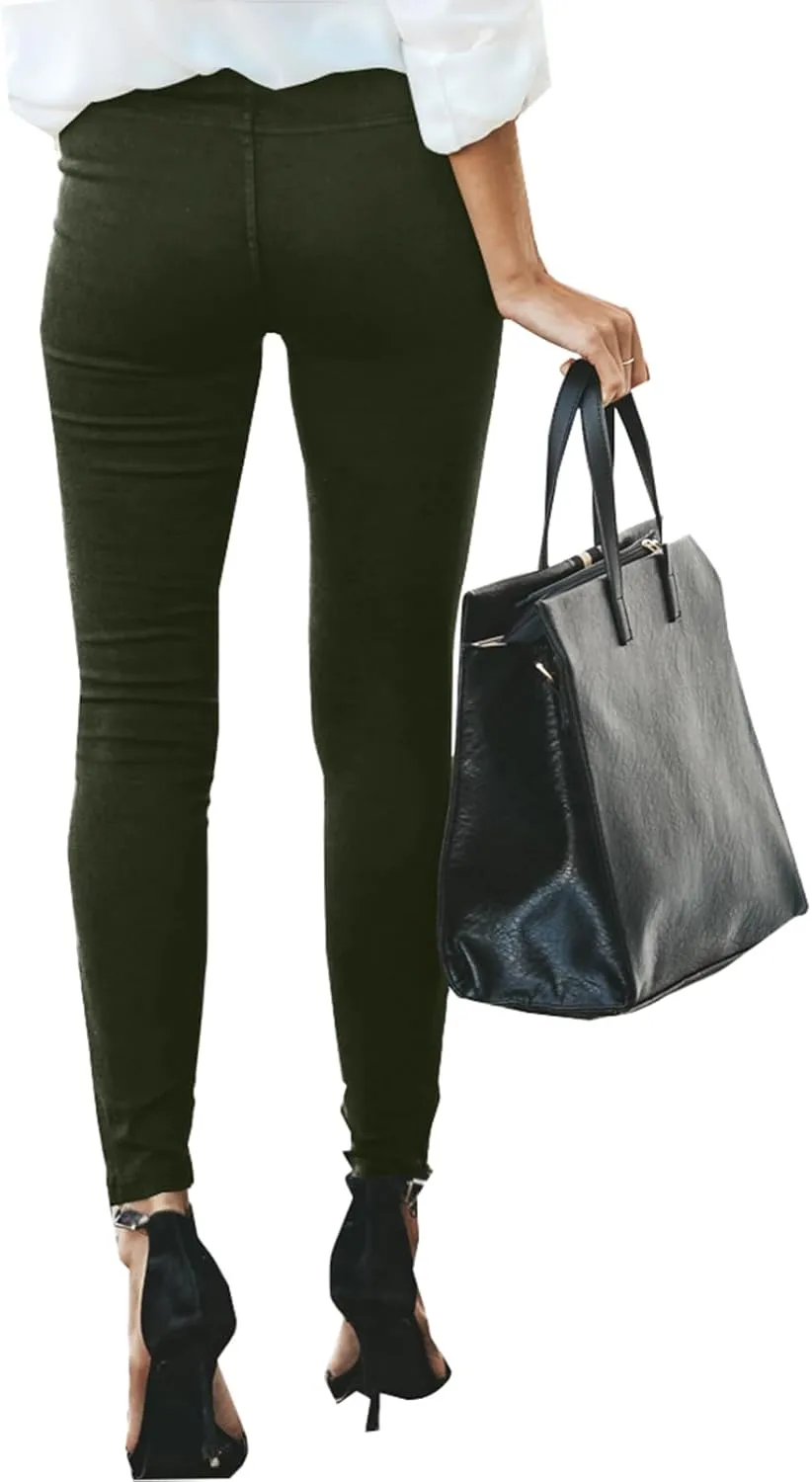 Gumipy Women's Stretch Pants Striped Decoration Slim Leg Dressy Trousers Trendy Skinny Straight Leg Pants with Pockets
