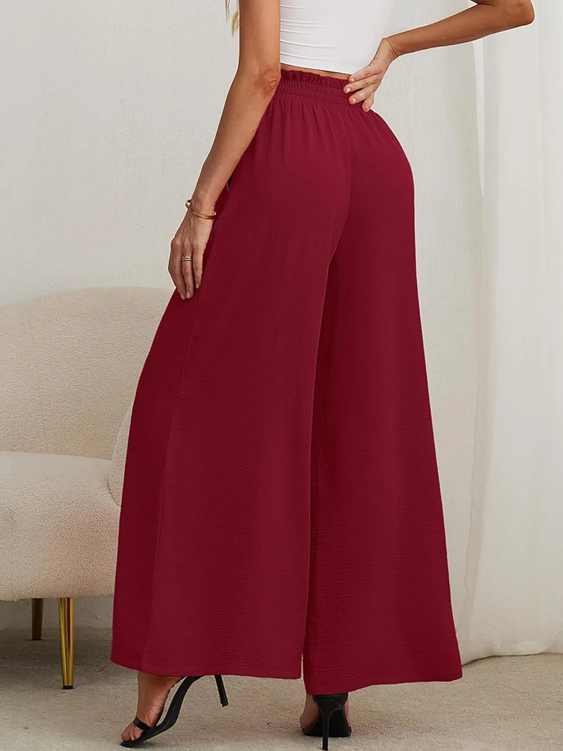 Heymoments Women's Wide Leg Lounge Pants Lightweight High Waisted Adjustable Tie Knot Loose Trousers with Pockets