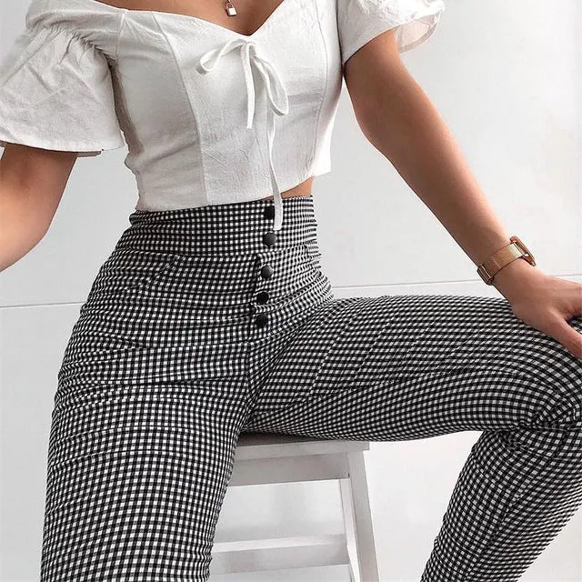 High Waist Plaid Trousers