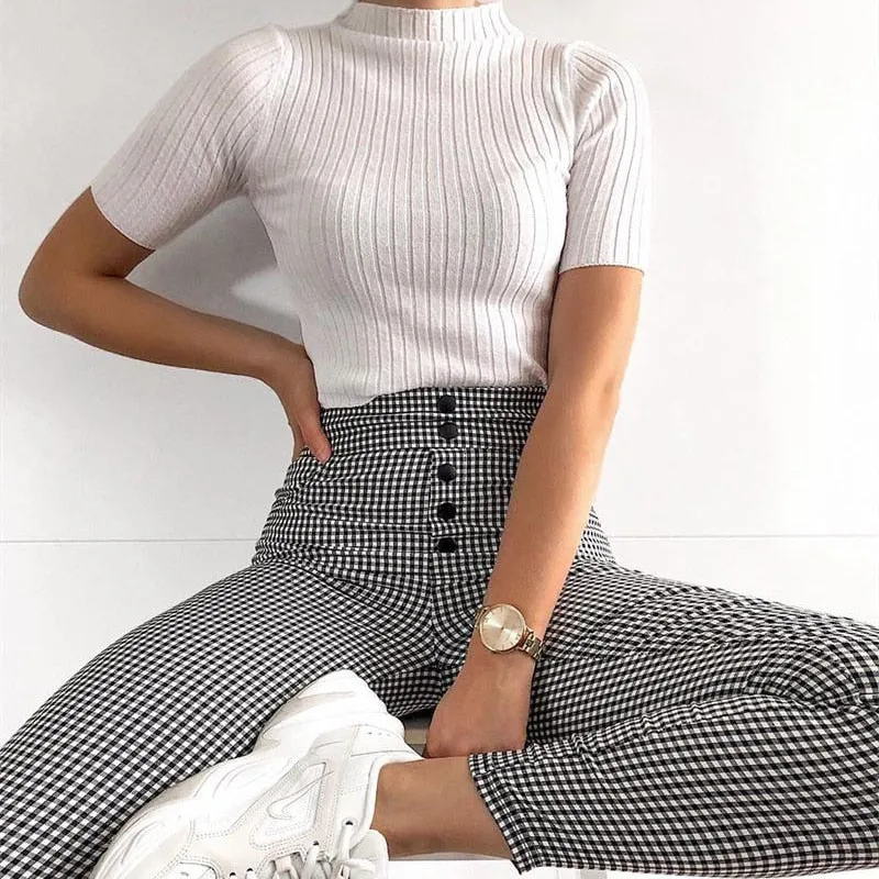 High Waist Plaid Trousers