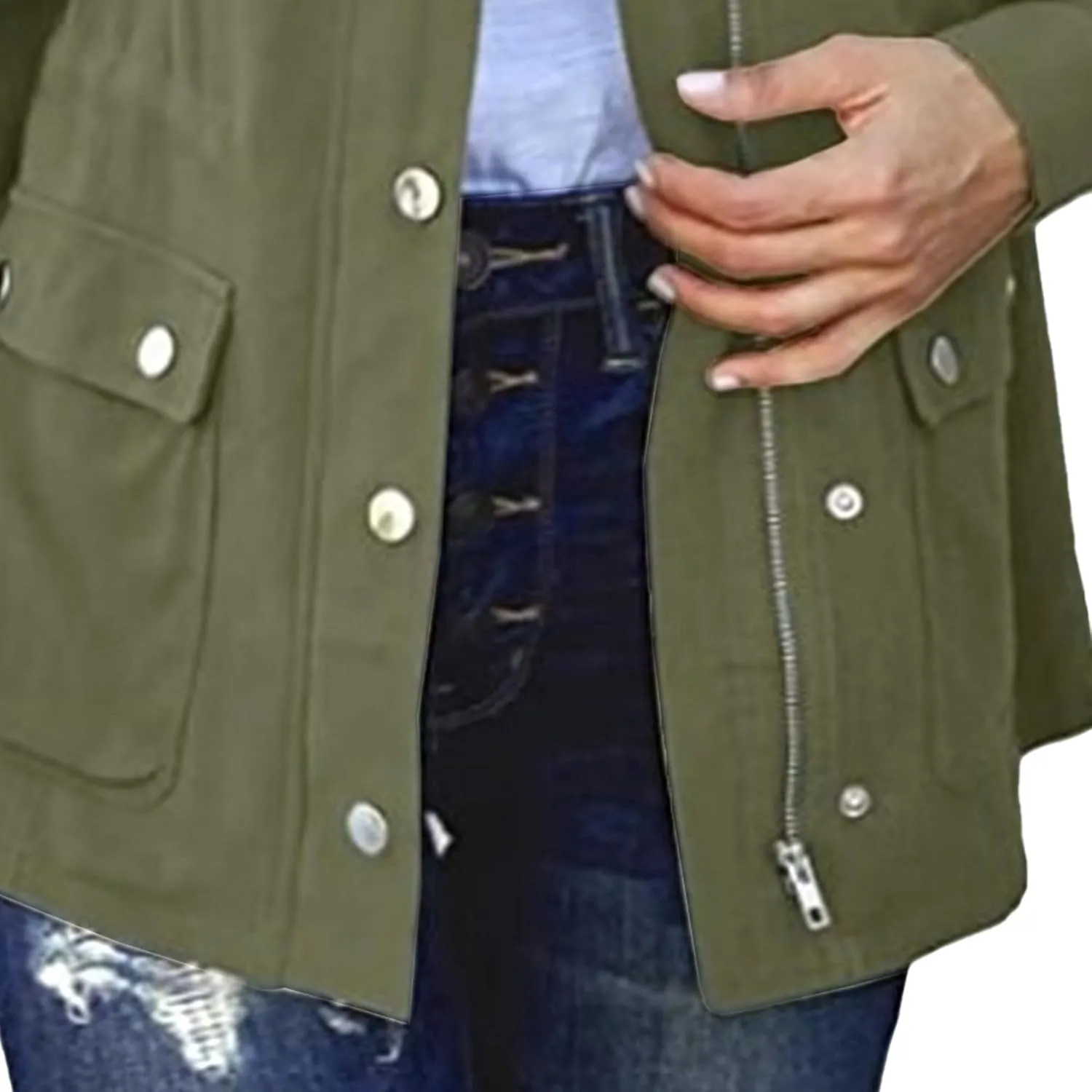 JEKE-DG Women's Military Stylish Long Sleeve Jacket Lightweight Zip Up Outdoor Jacket Coat Solid Trendy Field Safari Jackets