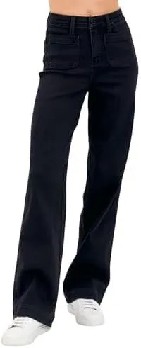 Judy Blue High Waist Patch Pocket Straight Leg Jeans for Women - Comfortable Stretch Denim Blend - 88827