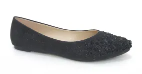 KELSEY-2 BLACK FLATS WITH SPARKLY RHINESTONE EMBELLISHMENTS