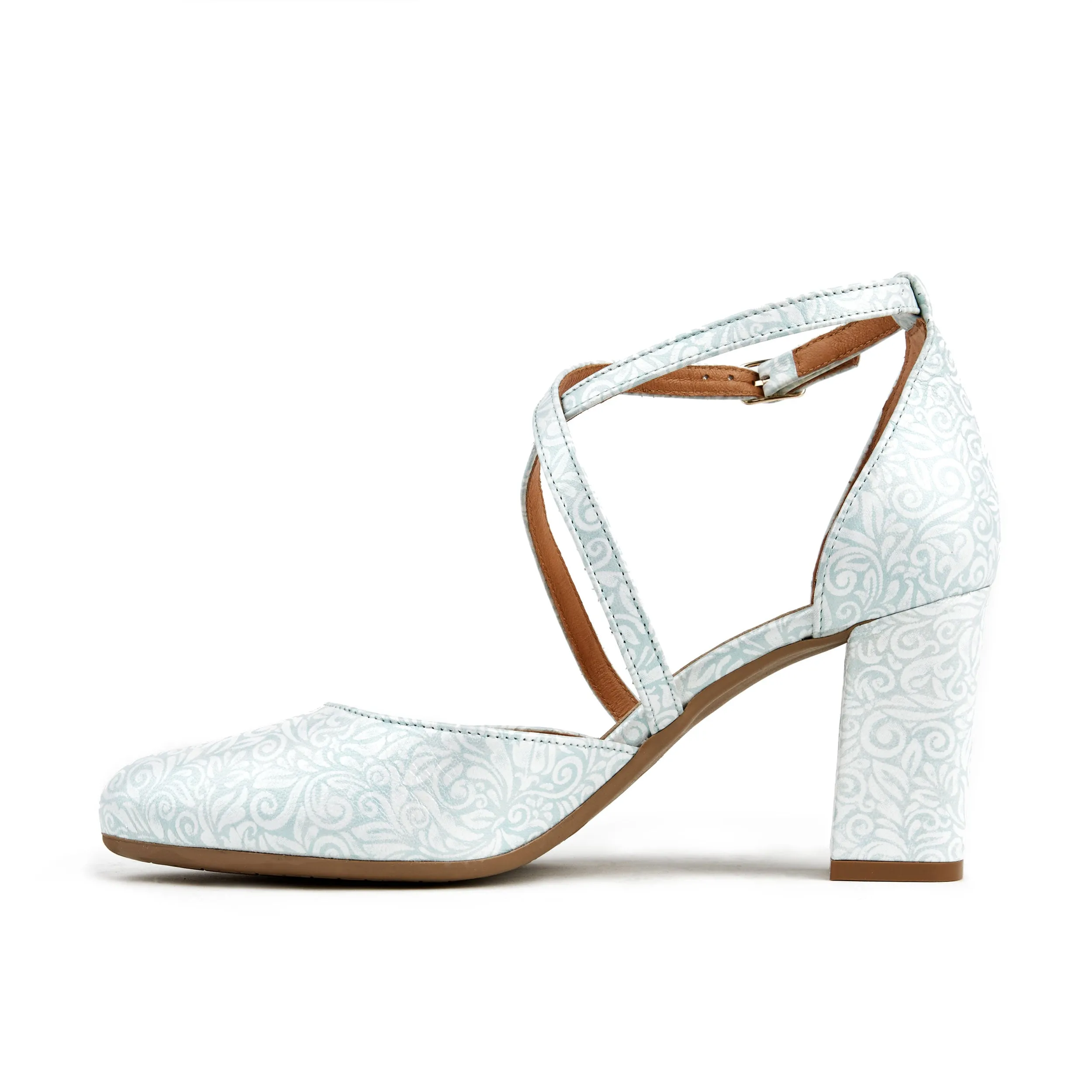 Kylie - Silver Floral - Women's leather closed toe comfortable 3 inch block heel