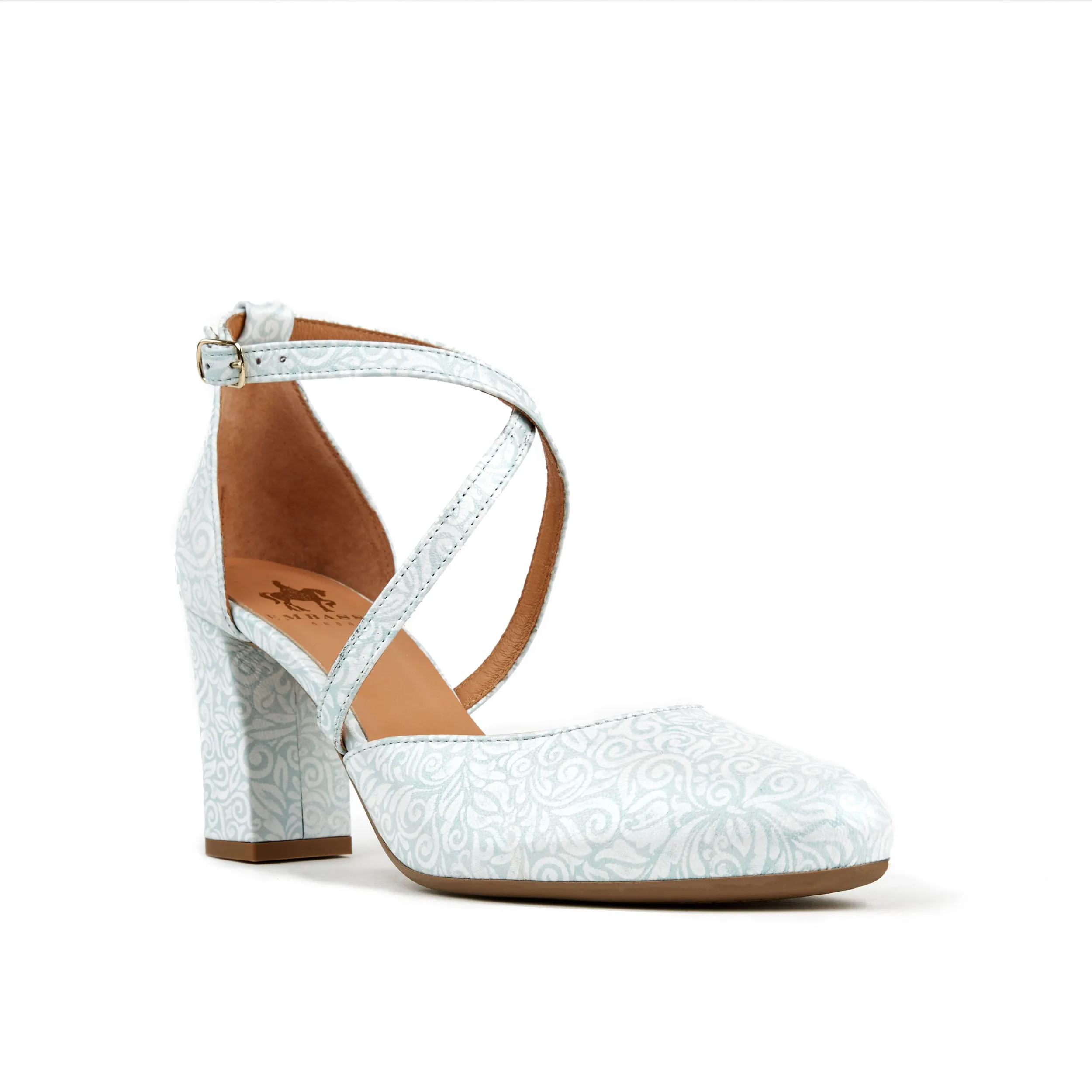Kylie - Silver Floral - Women's leather closed toe comfortable 3 inch block heel