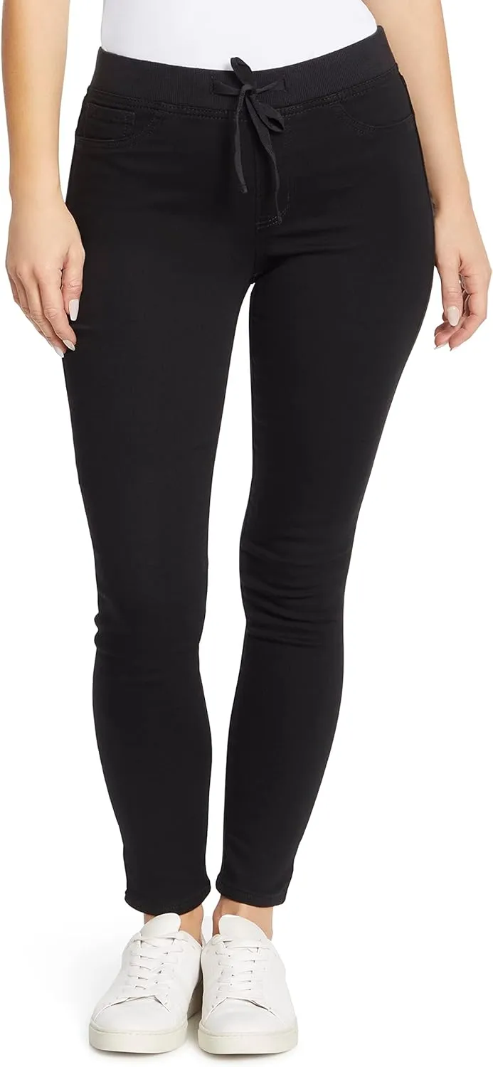 l.e.i. Women's Dorm Pull on Tie Front Jegging Knit Denim Pant Standard