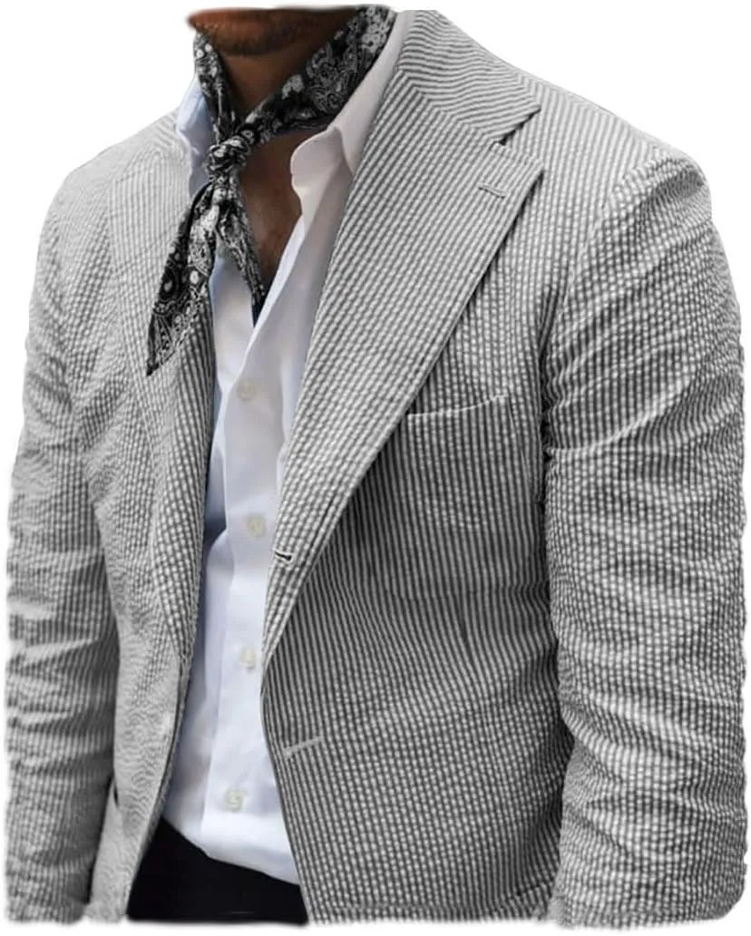 Leisure Men Seersucker Sports Coat Light Summer Jacket Mens Seersucker Blazer Mens Beach Outfit