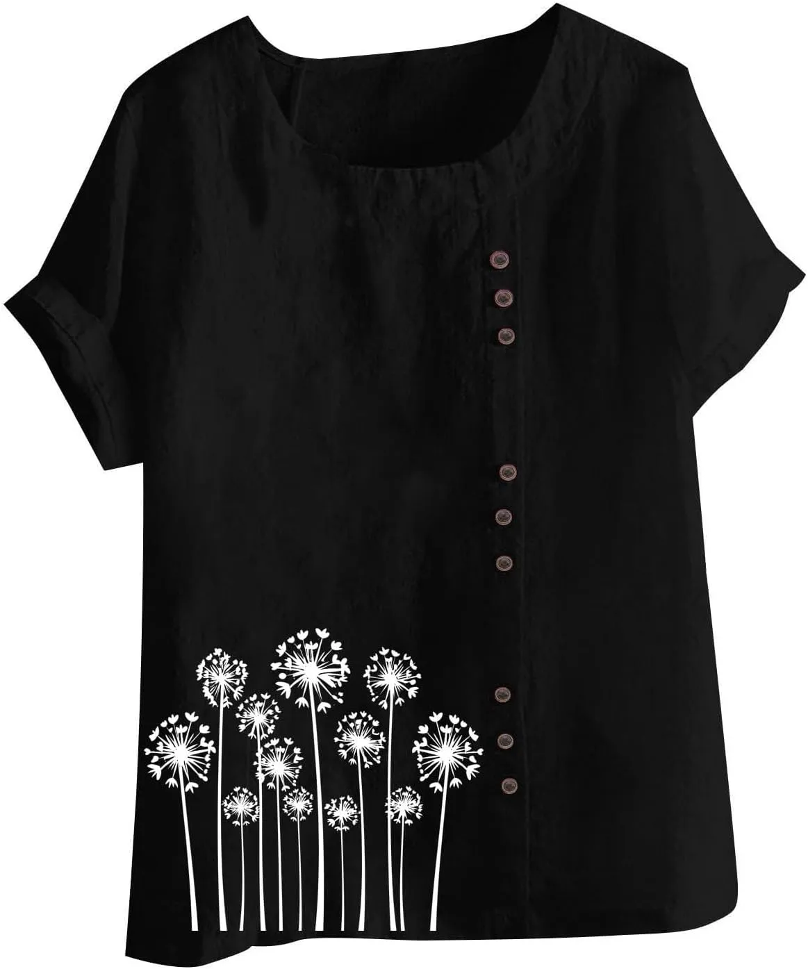 Linen Shirt for Women Breathable Tops Boho Floral Short Sleeve Blouse Oversized Loose Ladies Tunic Tops Short Sleeve
