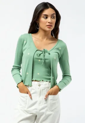 Long Sleeve Embroidery Cardigan