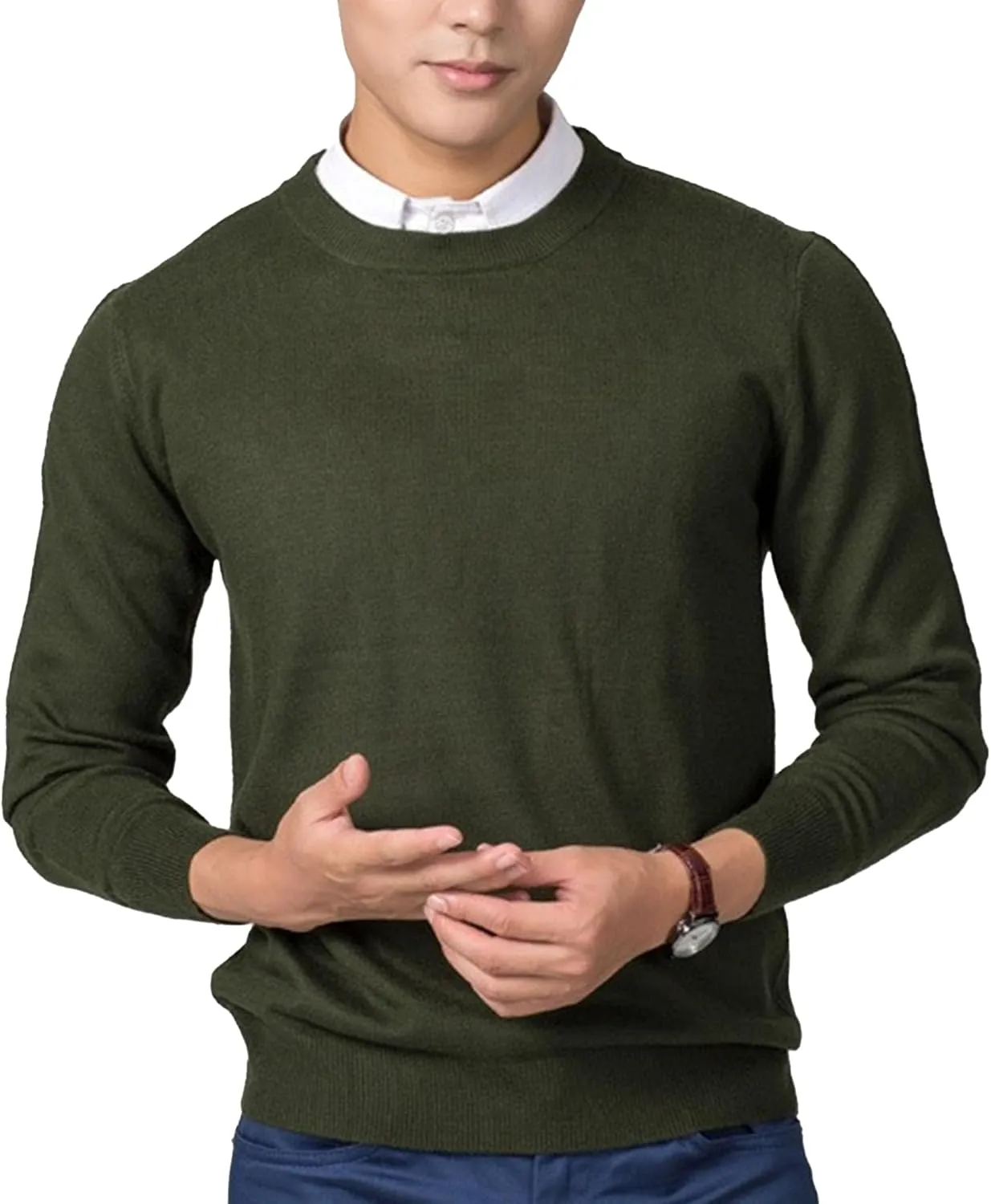 Maiyifu-GJ Men's Winter Comfortable Sweater V-Neck/Round Solid Color Jumper Warm Comfortable Pullover