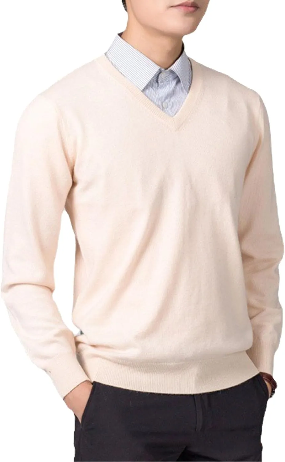Maiyifu-GJ Men's Winter Comfortable Sweater V-Neck/Round Solid Color Jumper Warm Comfortable Pullover