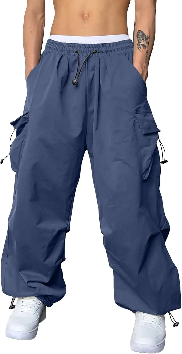Men Baggy Cargo Pants Casual Parachute Pants Drawstring Workout Sweatpants Plus Size Loose Harem Joggers with Pockets