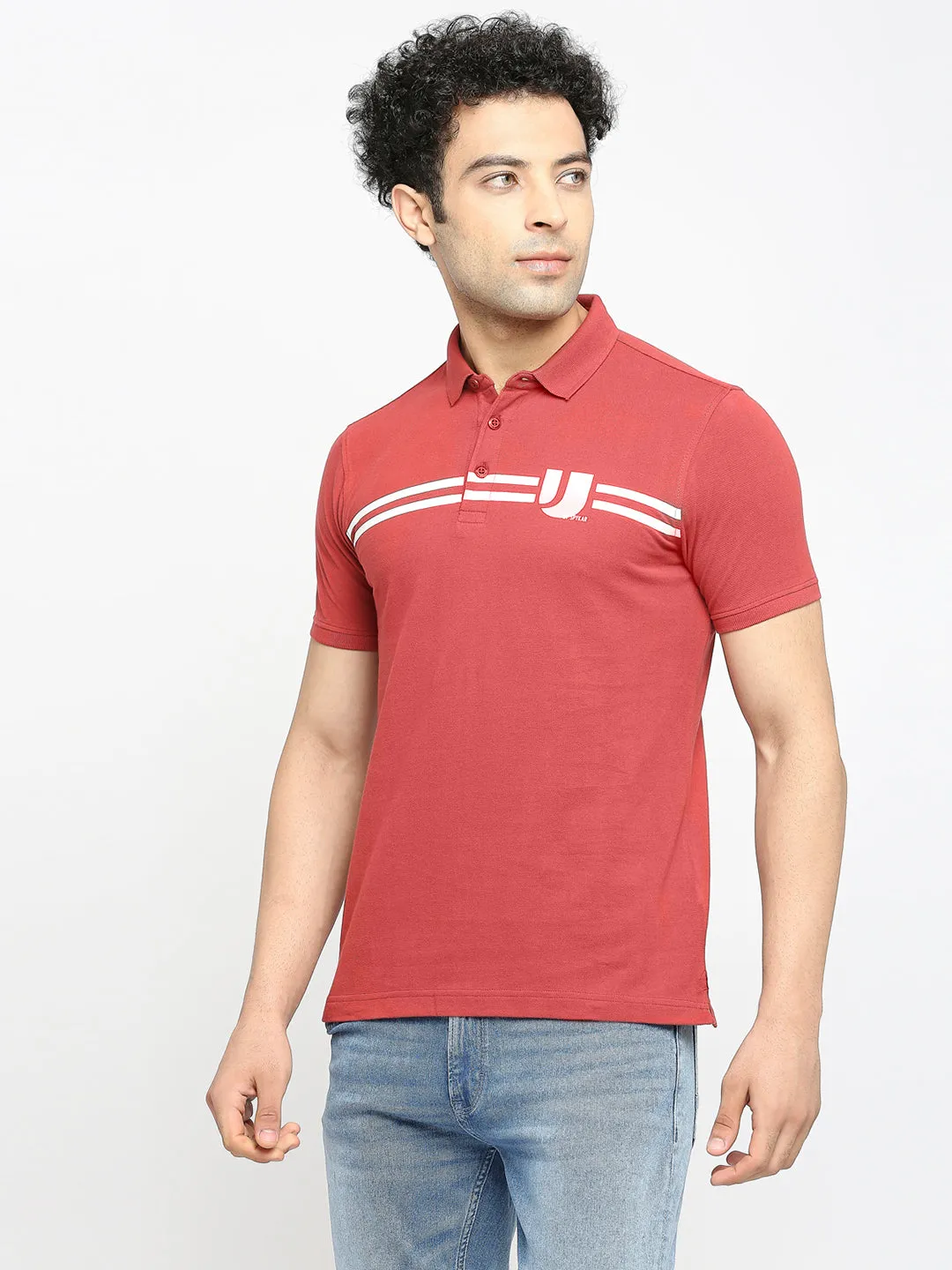 Men Premium Cotton Brick Red Polo T-Shirt- Underjeans By Spykar