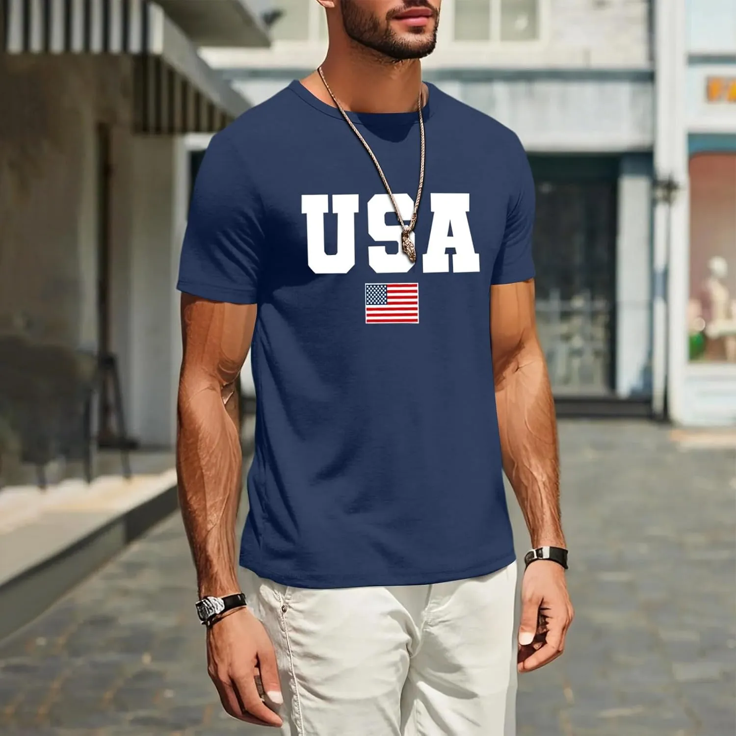 Men's American Flag Shirt Sleeve 1776 USA Graphic Dry Fit Cotton Breathable T-Shirts Fourth of July 's Shirts