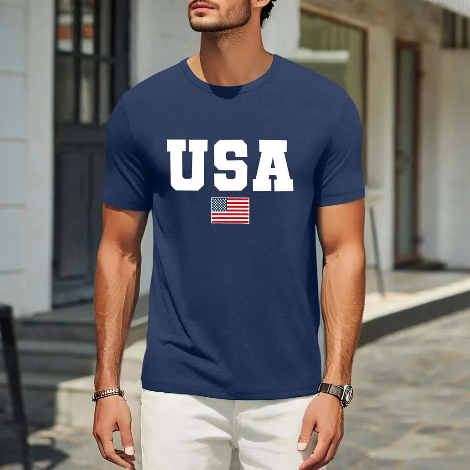Men's American Flag Shirt Sleeve 1776 USA Graphic Dry Fit Cotton Breathable T-Shirts Fourth of July 's Shirts