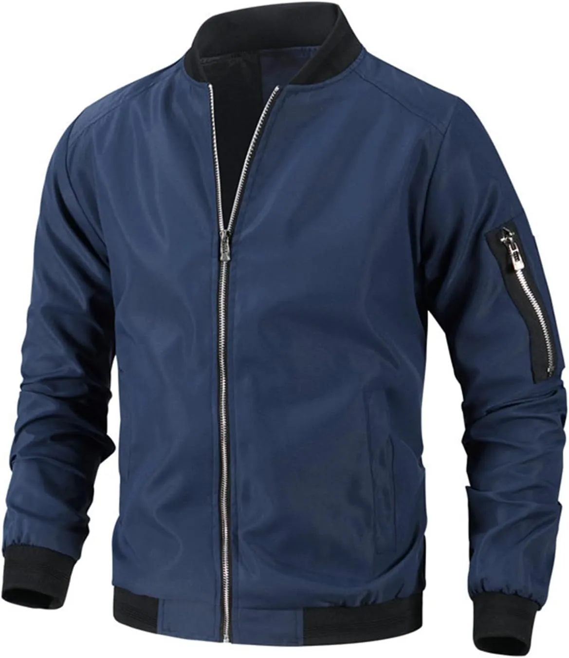 Men's Bomber Jacket Lightweight Casual Spring Fall Windbreaker Windproof Zip Up Coat Light Track Jackets Sportswear