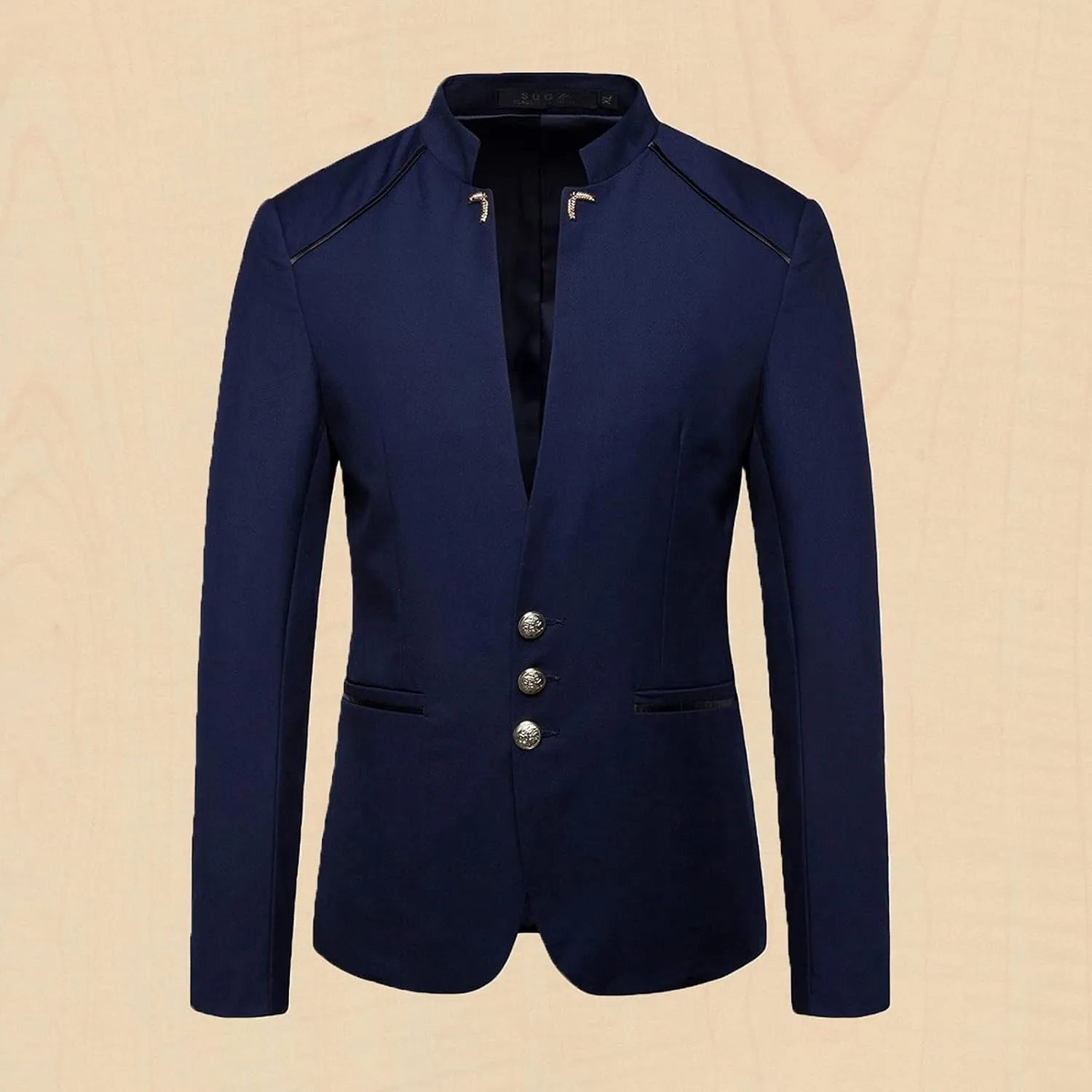 Mens Casual Suit Blazer Jackets Stand Mandarin Collar Lightweight Sport Coats Long Sleeve Button Down Business Coat
