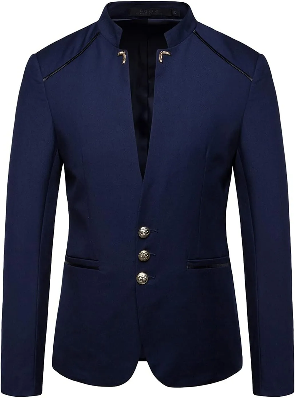 Mens Casual Suit Blazer Jackets Stand Mandarin Collar Lightweight Sport Coats Long Sleeve Button Down Business Coat