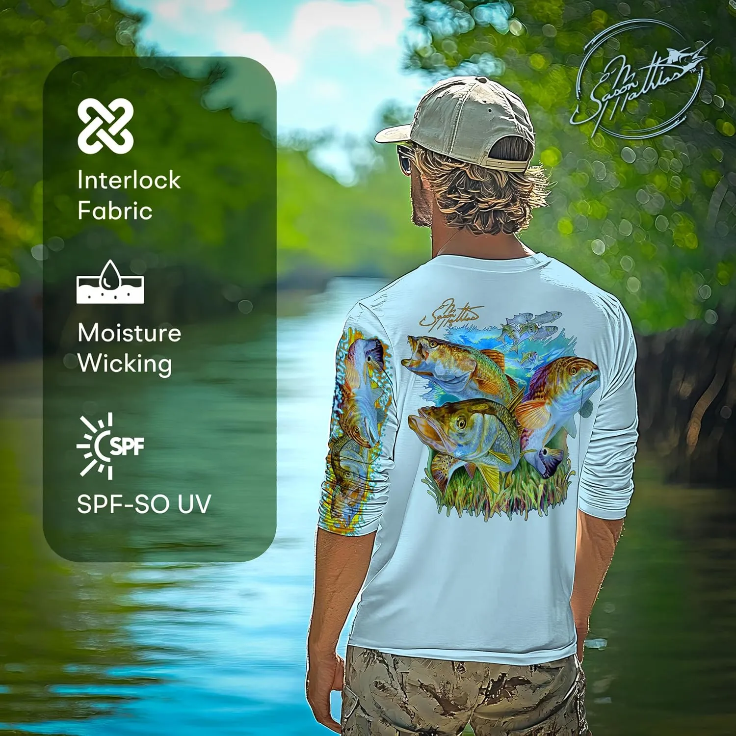 Men’s “Inshore Slam” Comfortable Fishing Shirt-UPF 50  Interlocking Fabric, Quick-Dry, Ideal for Anglers (JM010)