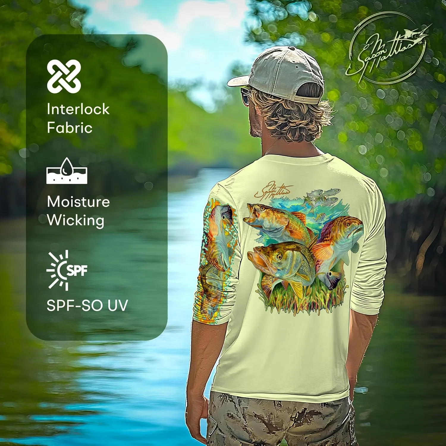 Men’s “Inshore Slam” Comfortable Fishing Shirt-UPF 50  Interlocking Fabric, Quick-Dry, Ideal for Anglers (JM010)